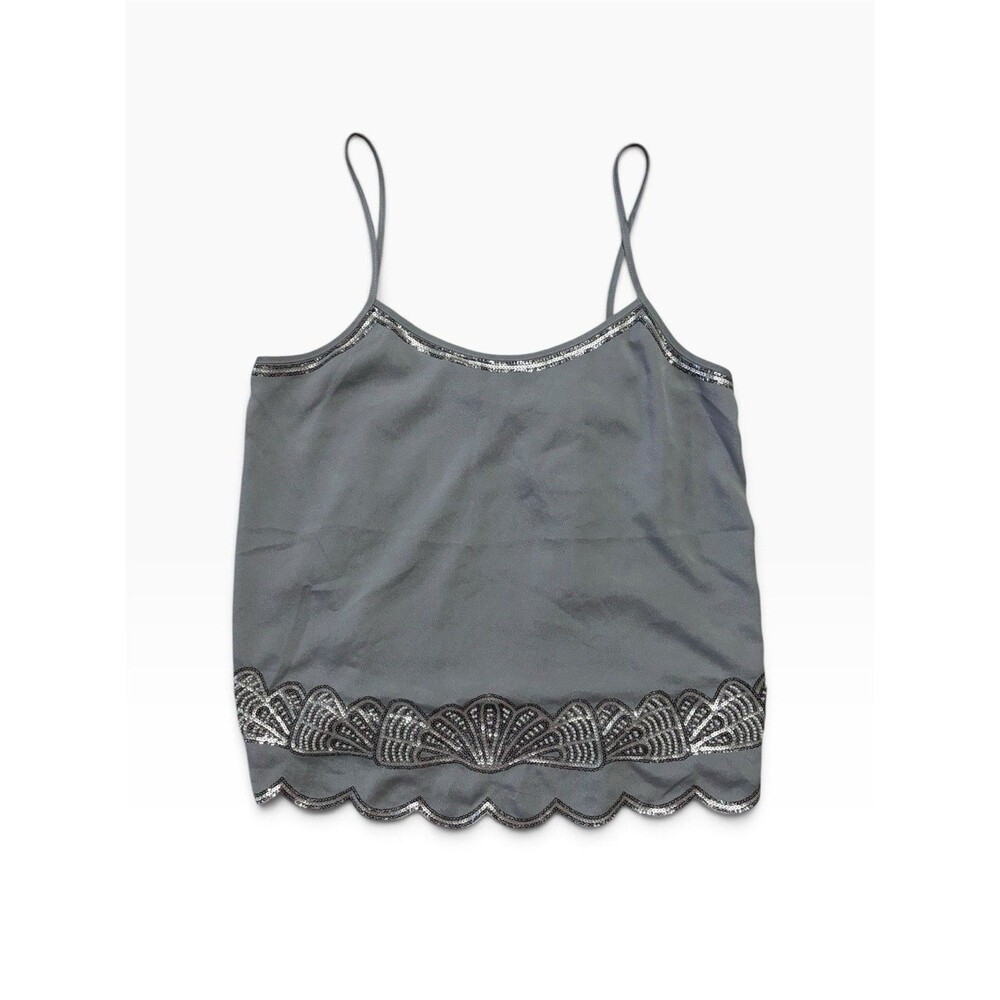 Y2K Silver Sequin And Bead Strappy Flowy Tank Open Back Sz S Whimsical Angel